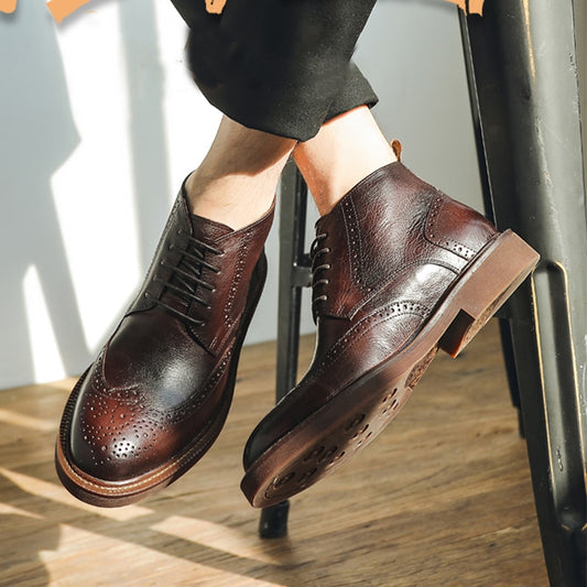 Mens Platform Brogue Casual Ankle  Lace Up dress  boots