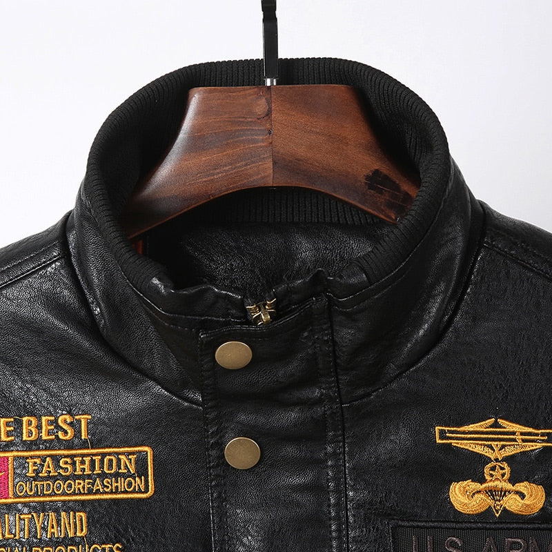 Men's New Leather Jacket Classic Embroidery