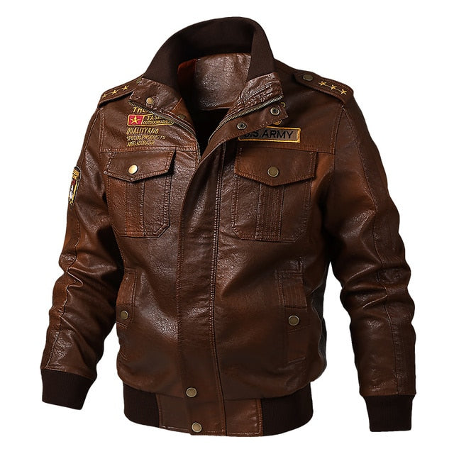 Men's New Leather Jacket Classic Embroidery