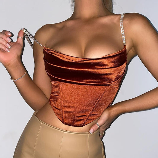 Cropped Bustier Cami Top Stacked Satin - LiveTrendsX