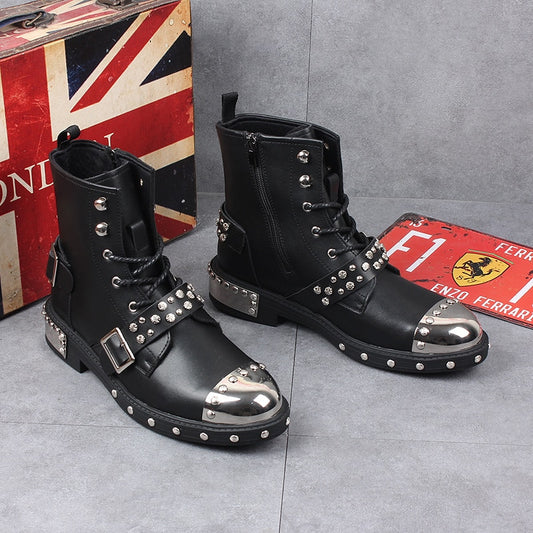 Men casual rivet shoes lace-up platform boot