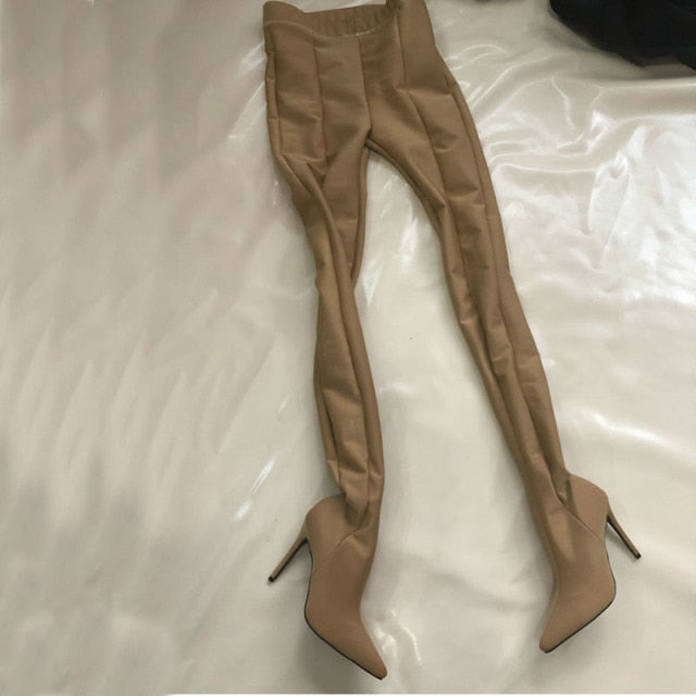 Women Slim Elasticity Over The Knee Two In One Pants Boots