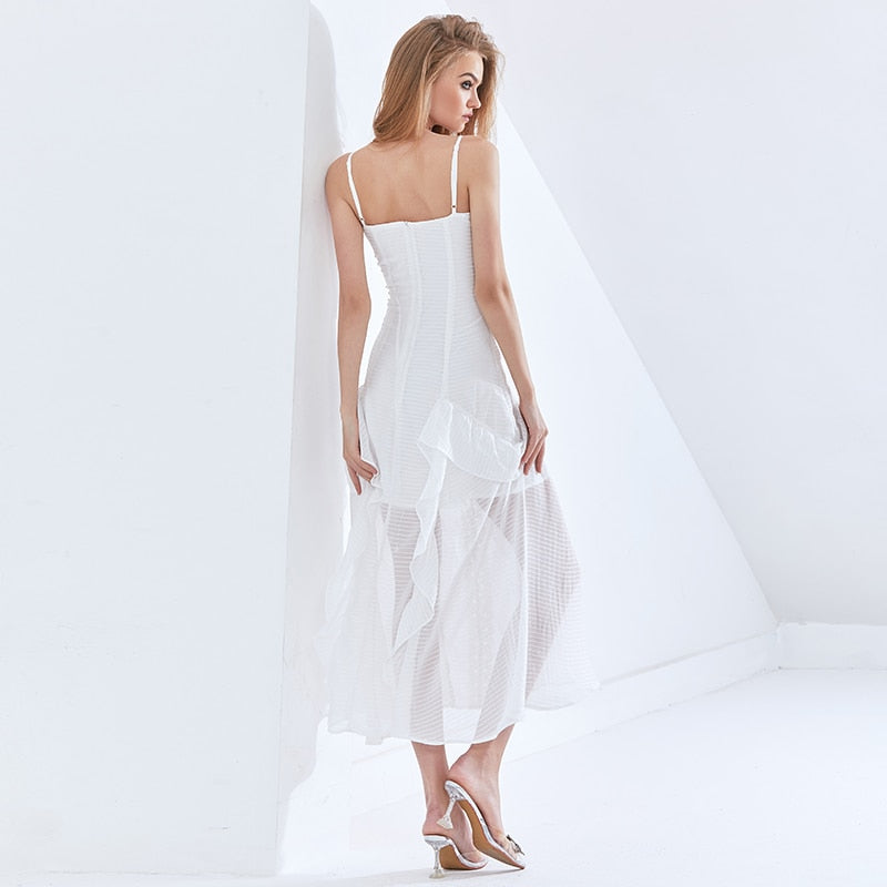 Sexy Mesh Ruffle Slip Party Dresses