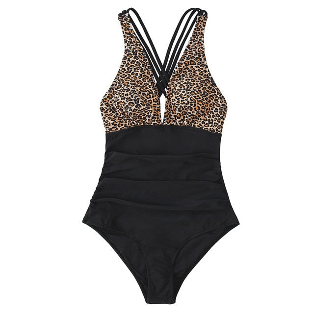 Black Leopard V-neck Swimsuit - LiveTrendsX