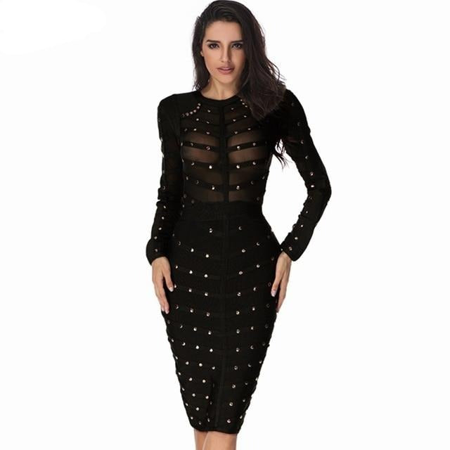 Sexy Mesh Bead Bodycon Club Dresses