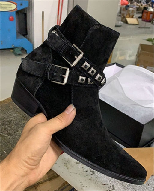 Strap  Leather men  motorcycles Boots