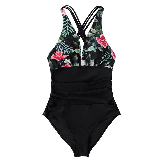 Black Leopard V-neck Swimsuit - LiveTrendsX