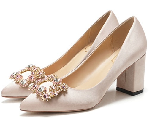 Wedding Shoes Women Pumps White Satin Princess Crystal