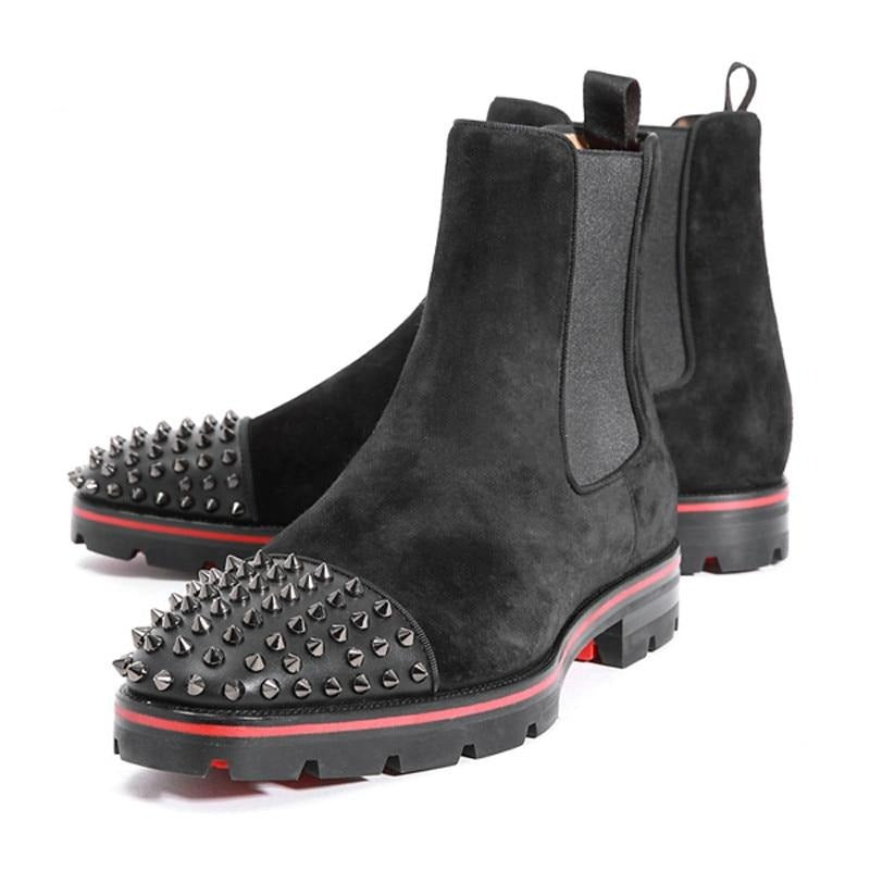 Spiked Ankle Boots Man Round Toe