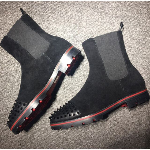 Spiked Ankle Boots Man Round Toe