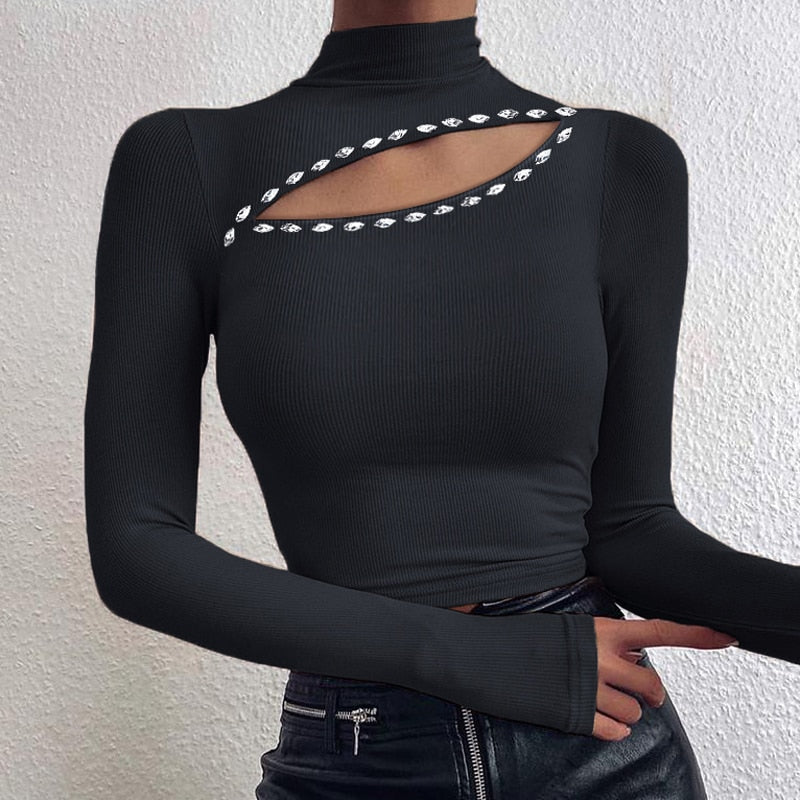 Sexy Off Shoulder Chain Strap Bodycon Blouse - LiveTrendsX