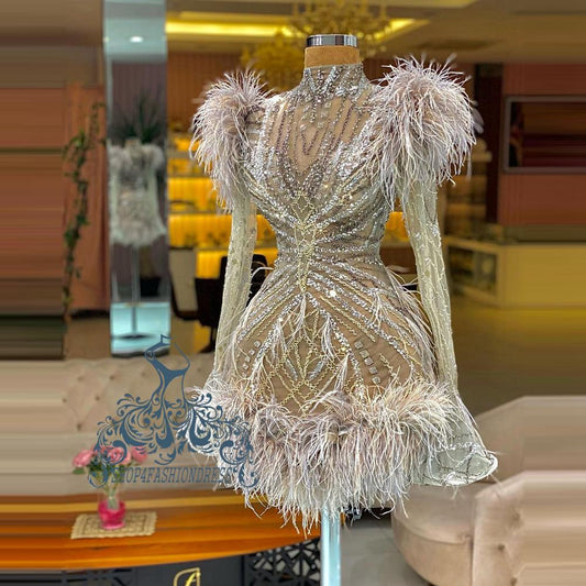 Luxury Beading Feather Short Cocktail Dresses