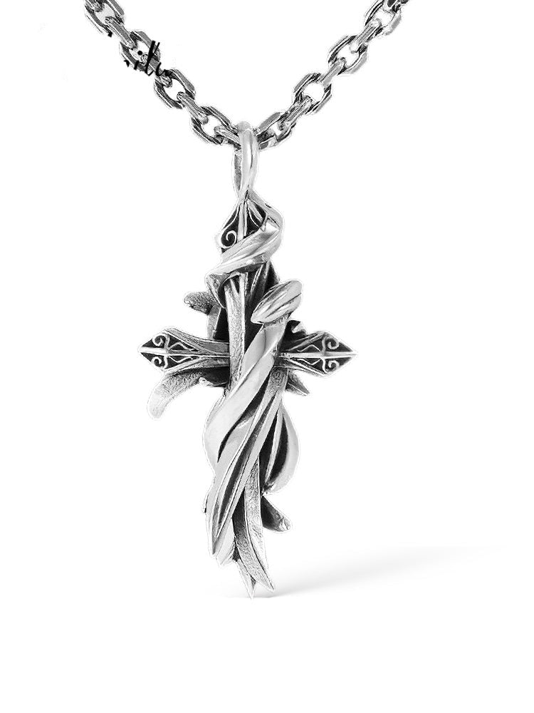 Cross Flower Vine Winding Pendant Male Hip Hop Necklace