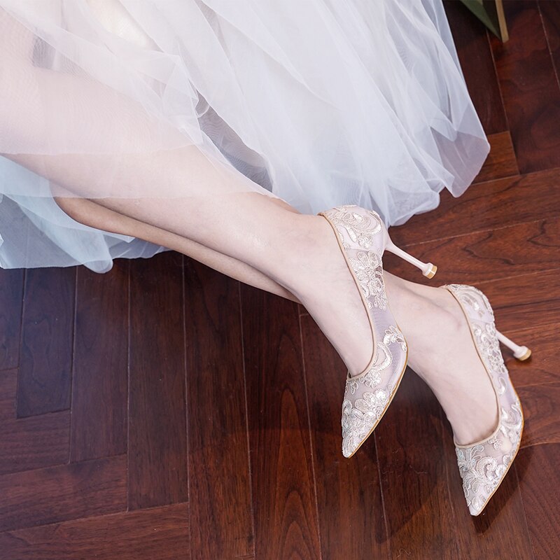 Light Cloud Embroidery High Heels Women Wedding Shoes