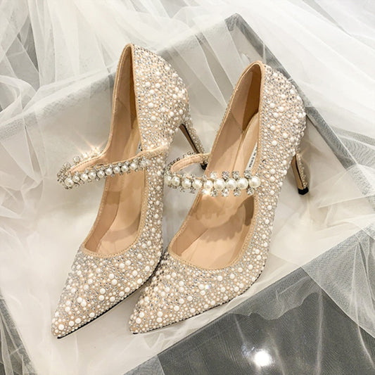 Pearl Decorative Ladies Diamond Wedding Shoes - LiveTrendsX