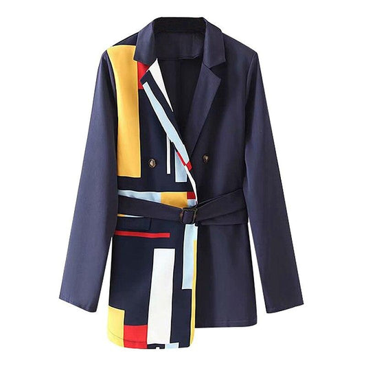 Print Adjustable Waist High Women Suit Coat