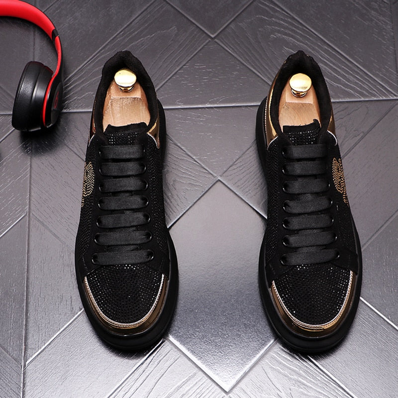 Male Thick Bottom Rock Hip Hop Crystal Sneakers