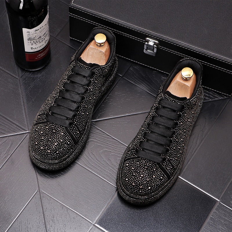 Male Thick Bottom Rock Hip Hop Crystal Sneakers