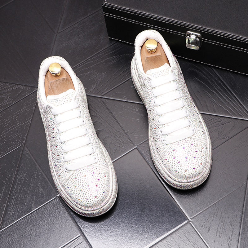 Male Thick Bottom Rock Hip Hop Crystal Sneakers