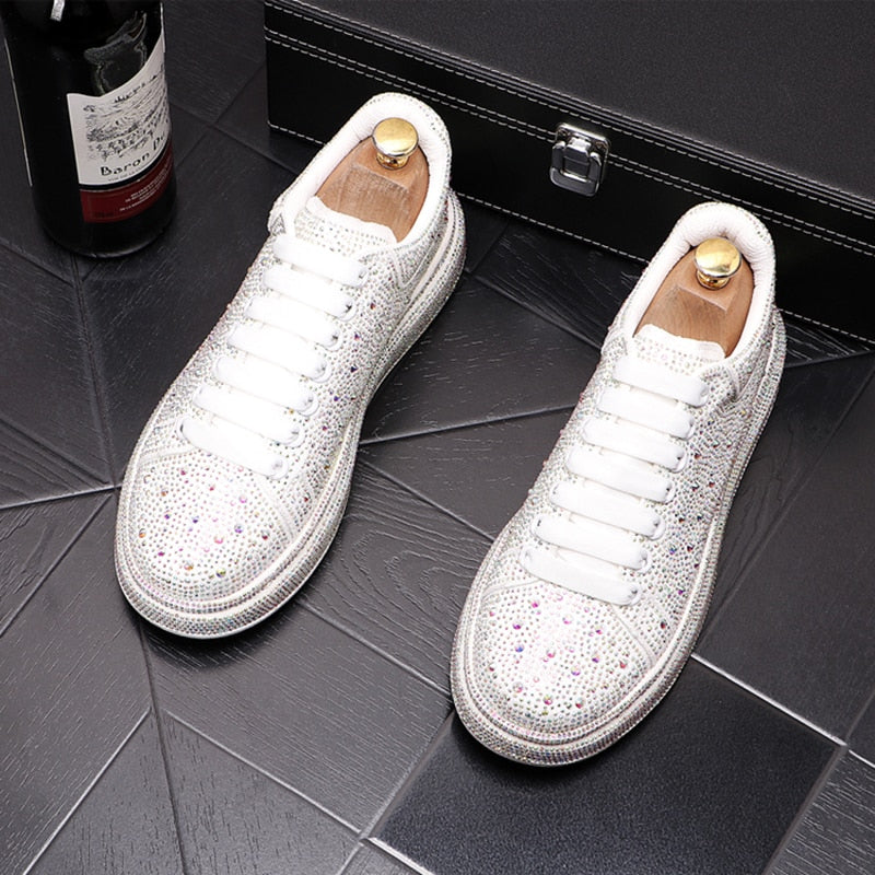 Male Thick Bottom Rock Hip Hop Crystal Sneakers