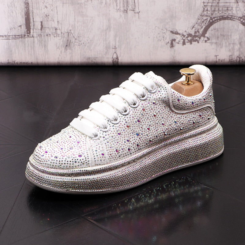 Male Thick Bottom Rock Hip Hop Crystal Sneakers