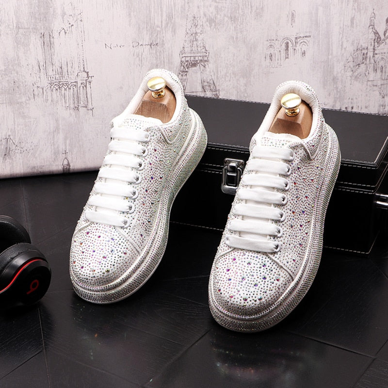 Male Thick Bottom Rock Hip Hop Crystal Sneakers