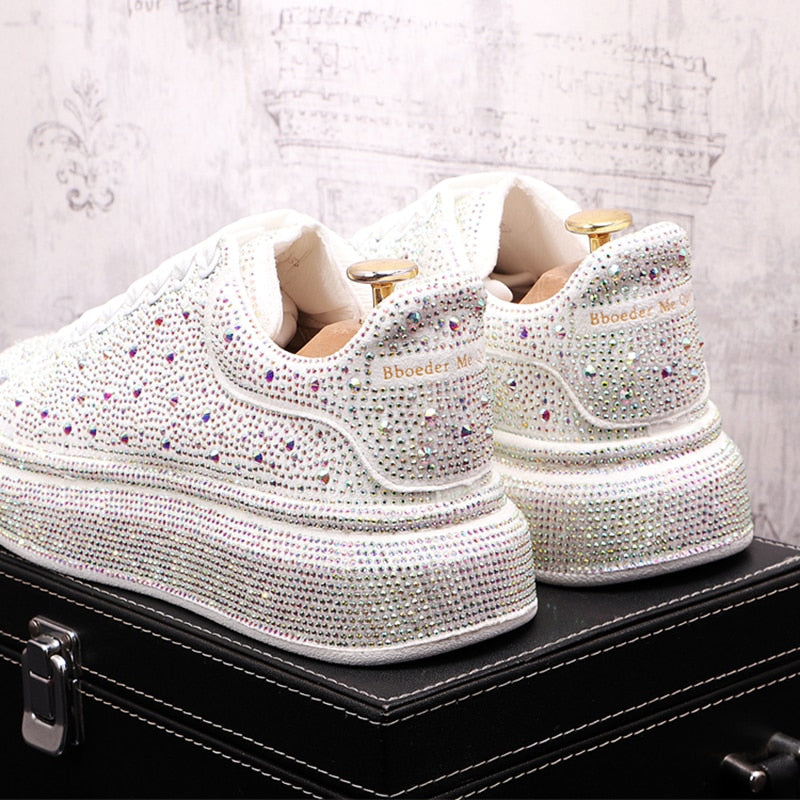 Male Thick Bottom Rock Hip Hop Crystal Sneakers