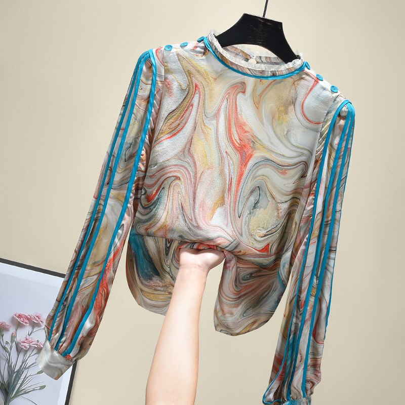 Print Chiffon Blouse Vintage Lazy Tops