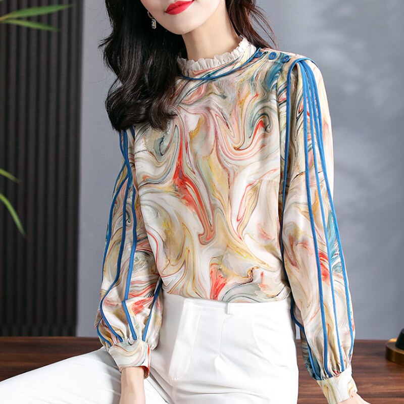 Print Chiffon Blouse Vintage Lazy Tops