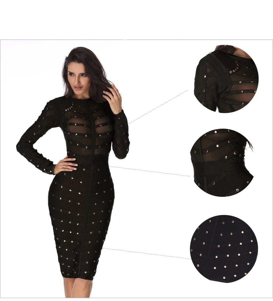 Sexy Mesh Bead Bodycon Club Dresses