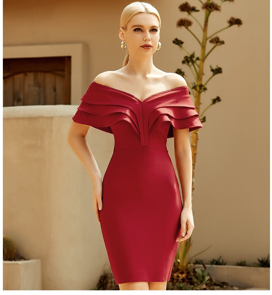 Off Shoulder Red Ruffles Club Dresses 2021 - LiveTrendsX