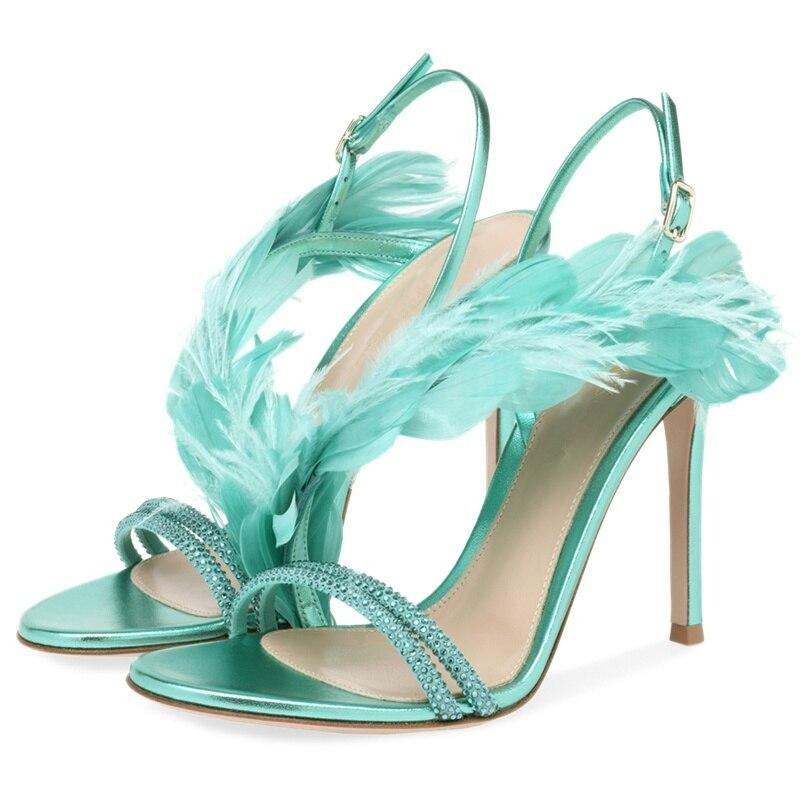 2021 Summer Feather Thin High Heel Sandals - LiveTrendsX