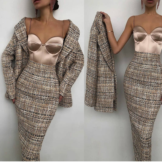 Fashion Elegant Styel Suits Sexy Vintage Check Dresses