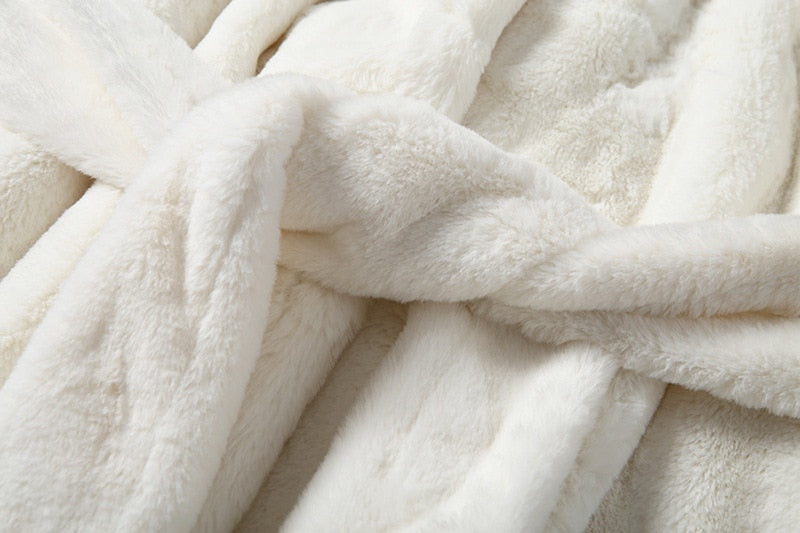 Winter Long White Fluffy Faux Fur Coat