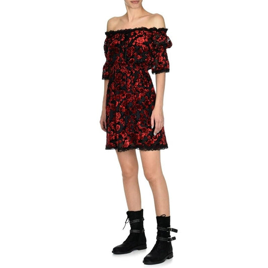 France Black/Red Rose Mini Dress