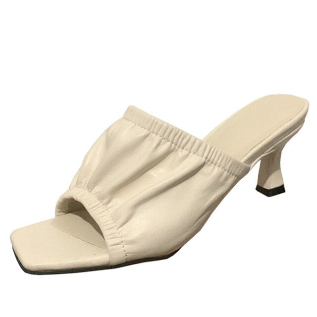 Fashion Brand Square Mid Heel Slippers