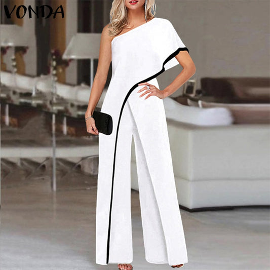 Loose Solid One Shoulder Jumpsuits