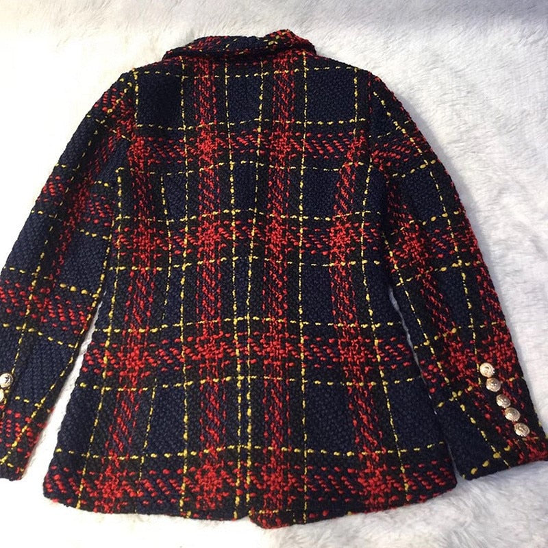 Plaid Knitting Weaving Full Sleeve Polyester Coat