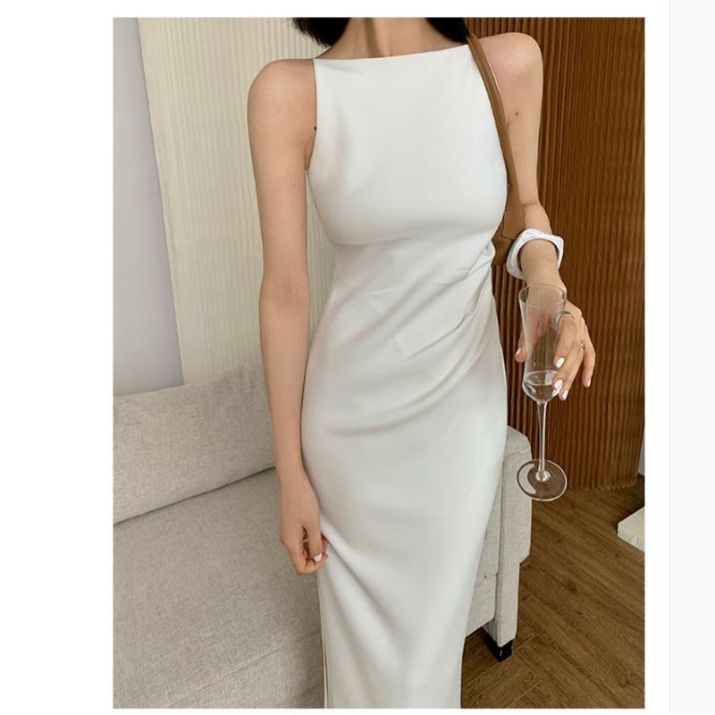 Elegant Black White Party High Slit Dress