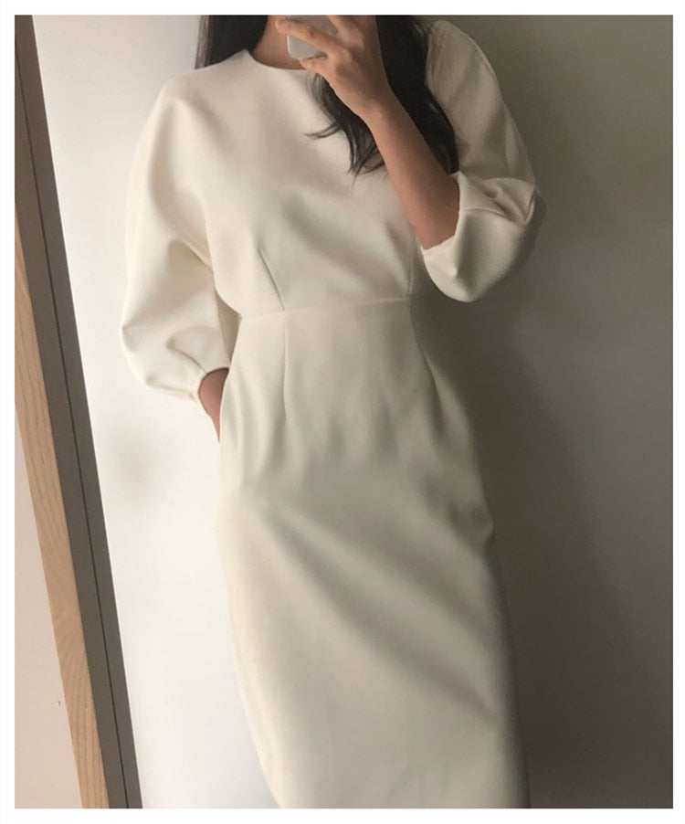 Solid Color Dress Women Slim Dress