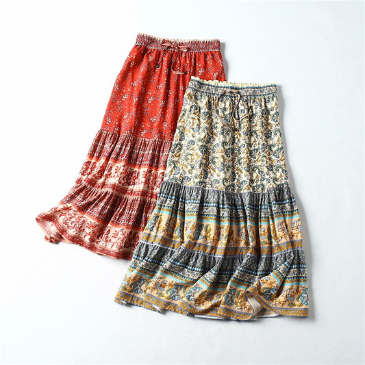 ladies Midi  A-Line Boho skirt Mid-Calf