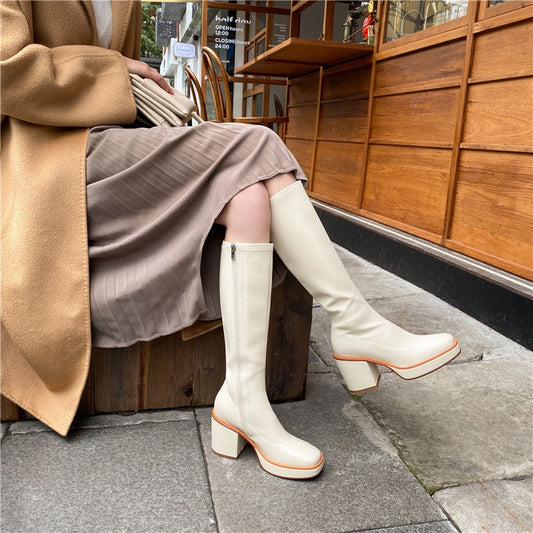 Women boots thick high heels square toe platform boots