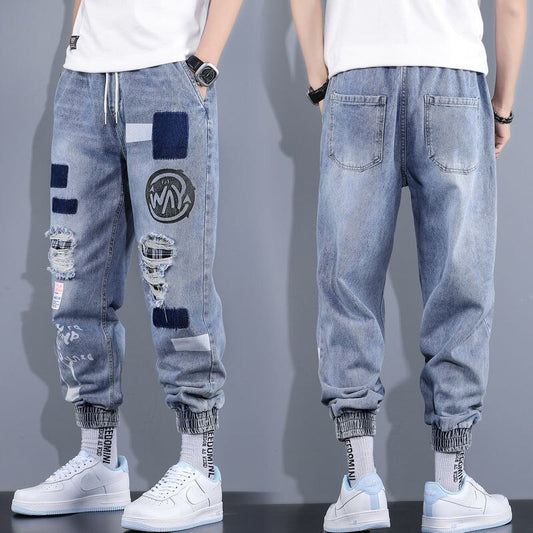 hip-hop ripped patch jeans men