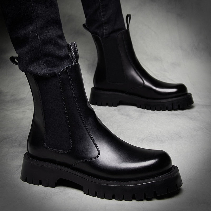 Men's  warm  winter shoes genuine leather platform boot