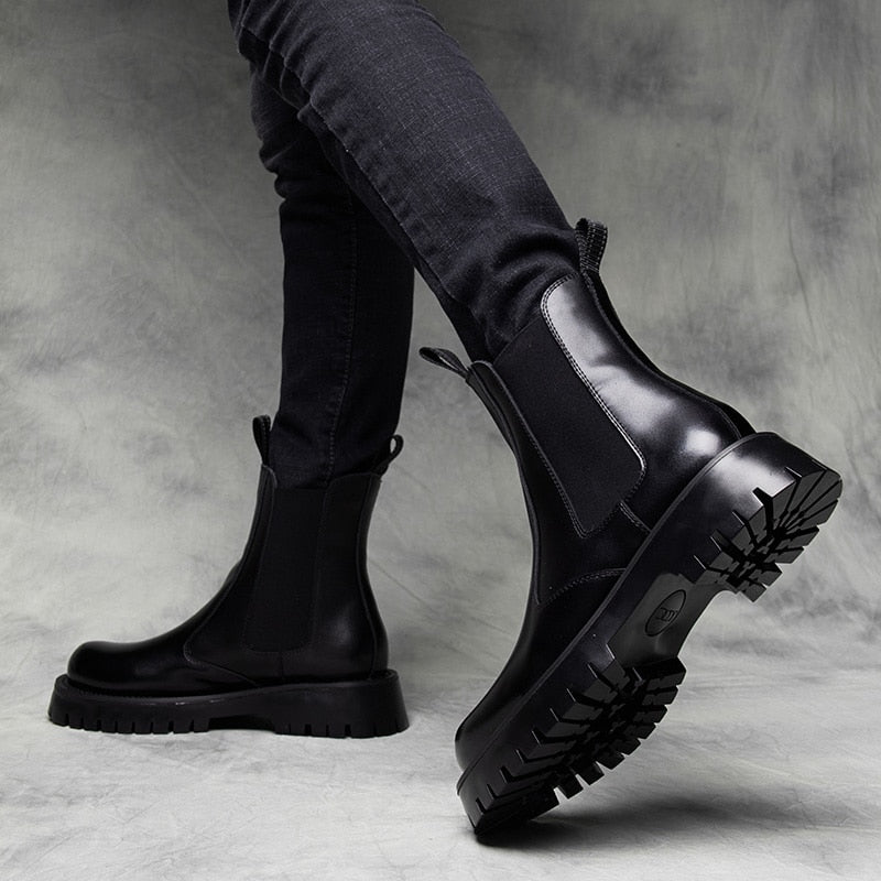 Men's  warm  winter shoes genuine leather platform boot