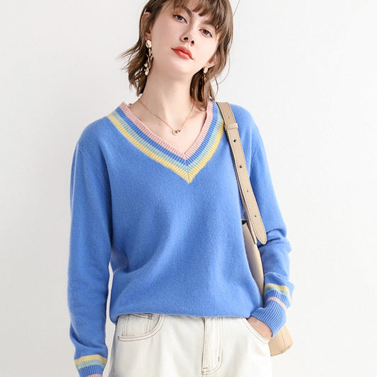 Women Wool Sweaters V Neck Warm Pullovers