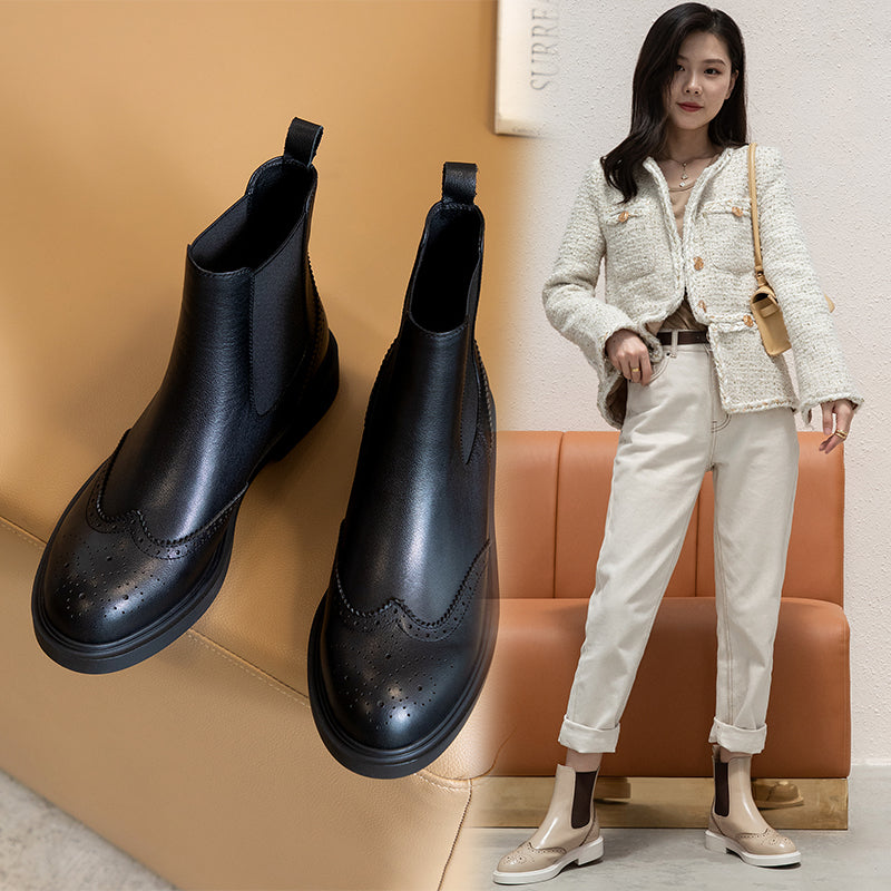 Genuine Leather Low Heels Ladies Booties