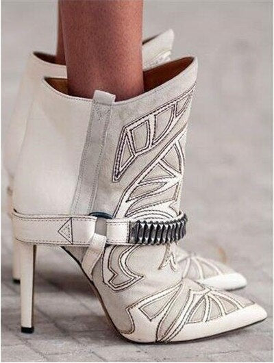 Women Embroidered Ankle Boots Pointed Toe