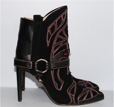 Women Embroidered Ankle Boots Pointed Toe