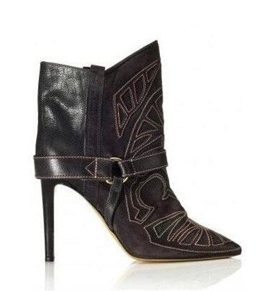 Women Embroidered Ankle Boots Pointed Toe